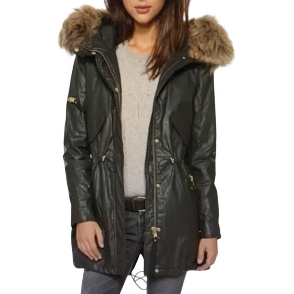 SAM. New York Waxed Parka Real Coyote Fur Hood Thinsulate Black XS